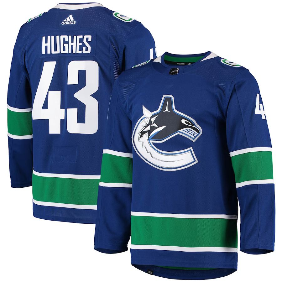 Men Vancouver Canucks #43 Quinn Hughes adidas Blue Home Authentic Pro Player NHL Jersey
